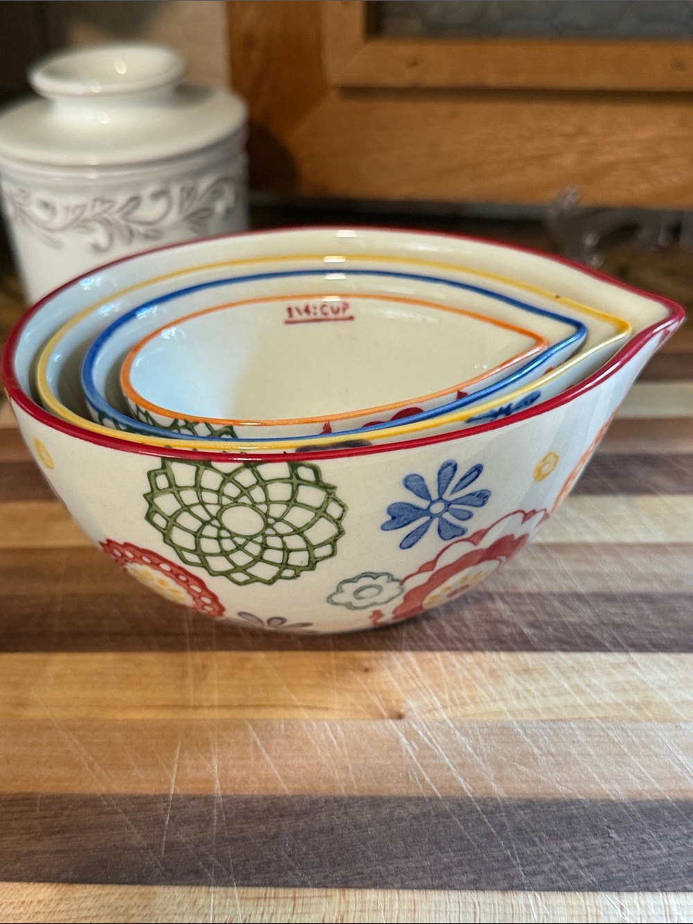 Pier 1 Multicolor Floral Ceramic Nesting Measuring Cups